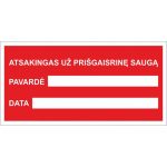 Lipdukas Atsakingas už saugą 20x10cm