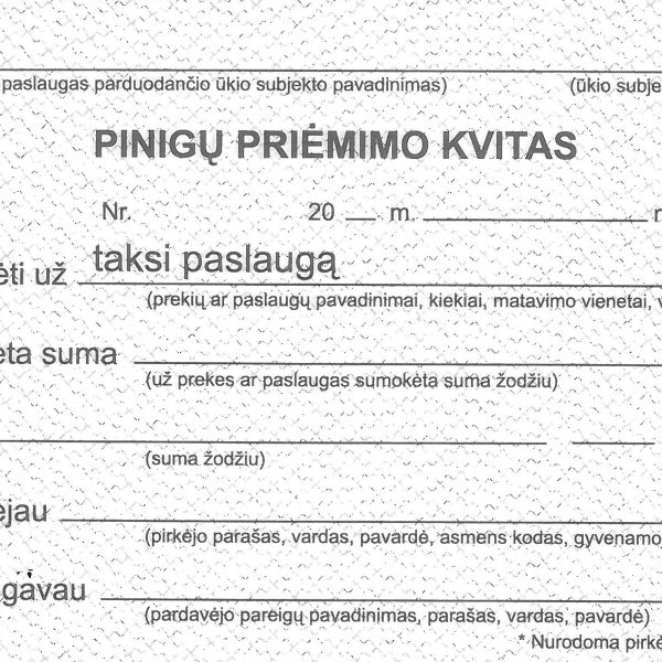 Pinigų priėmimo kvitai taksi