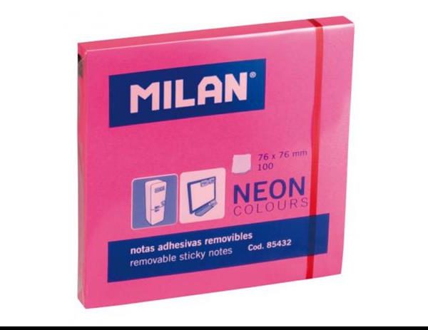 Lipnūs lapeliai užrašams, Milan, 76x76mm, neoninės rožinės sp.