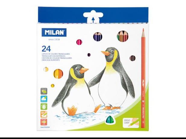 Spalvoti pieštukai Milan trikamp., 24 sp.dėž. Spalvoti trikampiai pieštukai, Milan, 24 sp. - Image 1