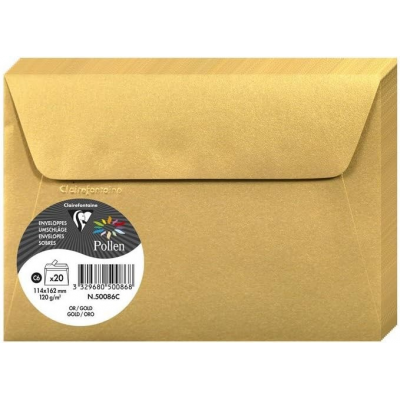 Vokas C6 aukso Dekoratyvinis vokas POLLEN, Clairefontaine, C6 (114x162mm), 120gsm, blizgus, aukso sp. - Image 1