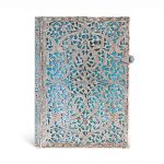 Prabangi, rankų darbo, 10-čiai metų skirta užrašų knyga MAYA BLUE, Paperblanks, su sidabro sp.detalėmis, su skirtuku, vokeliu ir gumele, prabangioje dėžutėje