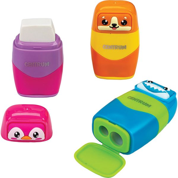 Dvigubas drožtukas "2 in 1 Animals", su konteineriu ir trintuku, plastikinis
