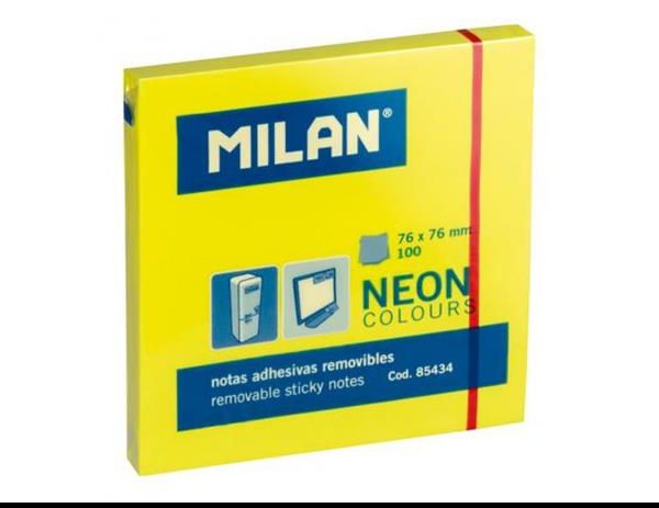 Lipnūs lapeliai užrašams, Milan, 76x76mm, neoninės geltonos sp.
