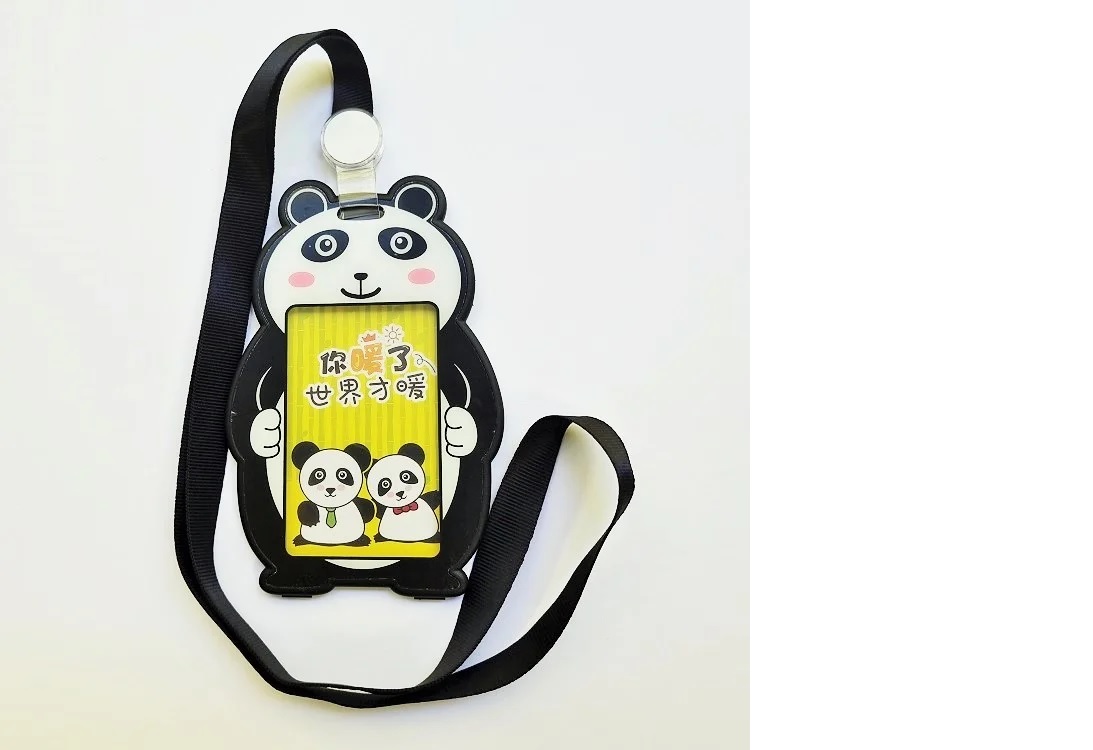 Dėklas panda juodos sp. Vardinės kortelės dėklas PANDA, su dirželiu, juodos sp. - Image 1