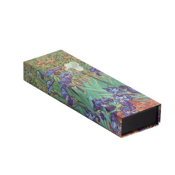 Prabangus, rankų darbo penalas VAN GOGH’S IRISES, Paperblanks, su aukso sp. ir žvilgančiomis detalėmis, 220x68x30, su magnetiniu uždarymu