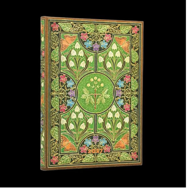 Prabangi, rankų darbo, Darbo knyga-kalendorius 2027 POETRY IN BLOOM, Paperblanks, su žvilgančiomis detalėmis, 176 psl, 100gsm, su 2 skirtukais, vokeliu ir gumele