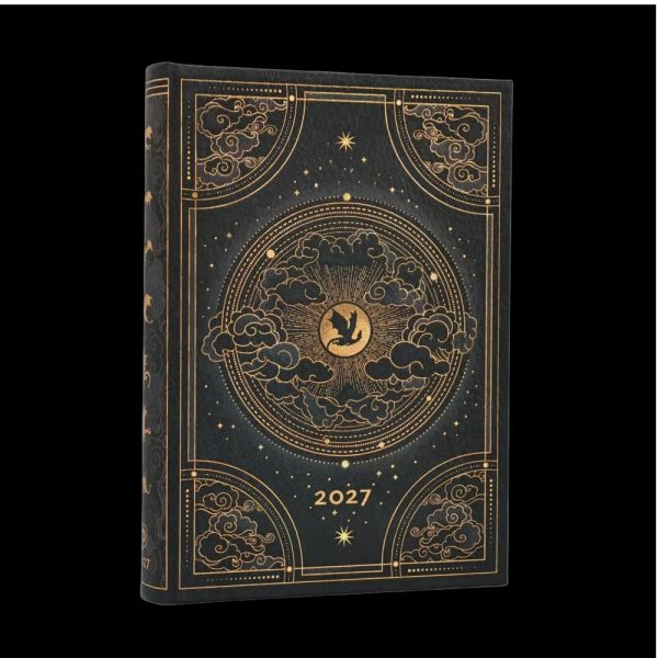 Prabangi, rankų darbo, Darbo knyga-kalendorius 2027 SHADOWS OF NAVARRE, Paperblanks, su aukso spalvos detalėmis, 432 psl, 80gsm, su 2 skirtukais, vokeliu ir gumele